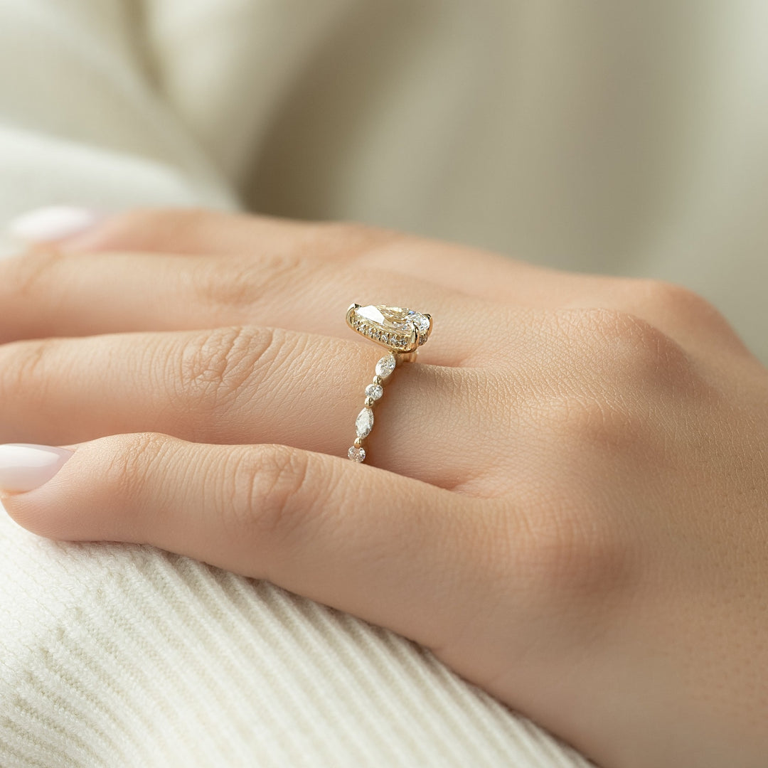 The Lyra Pear Lab Diamond Moissanite Engagement Ring