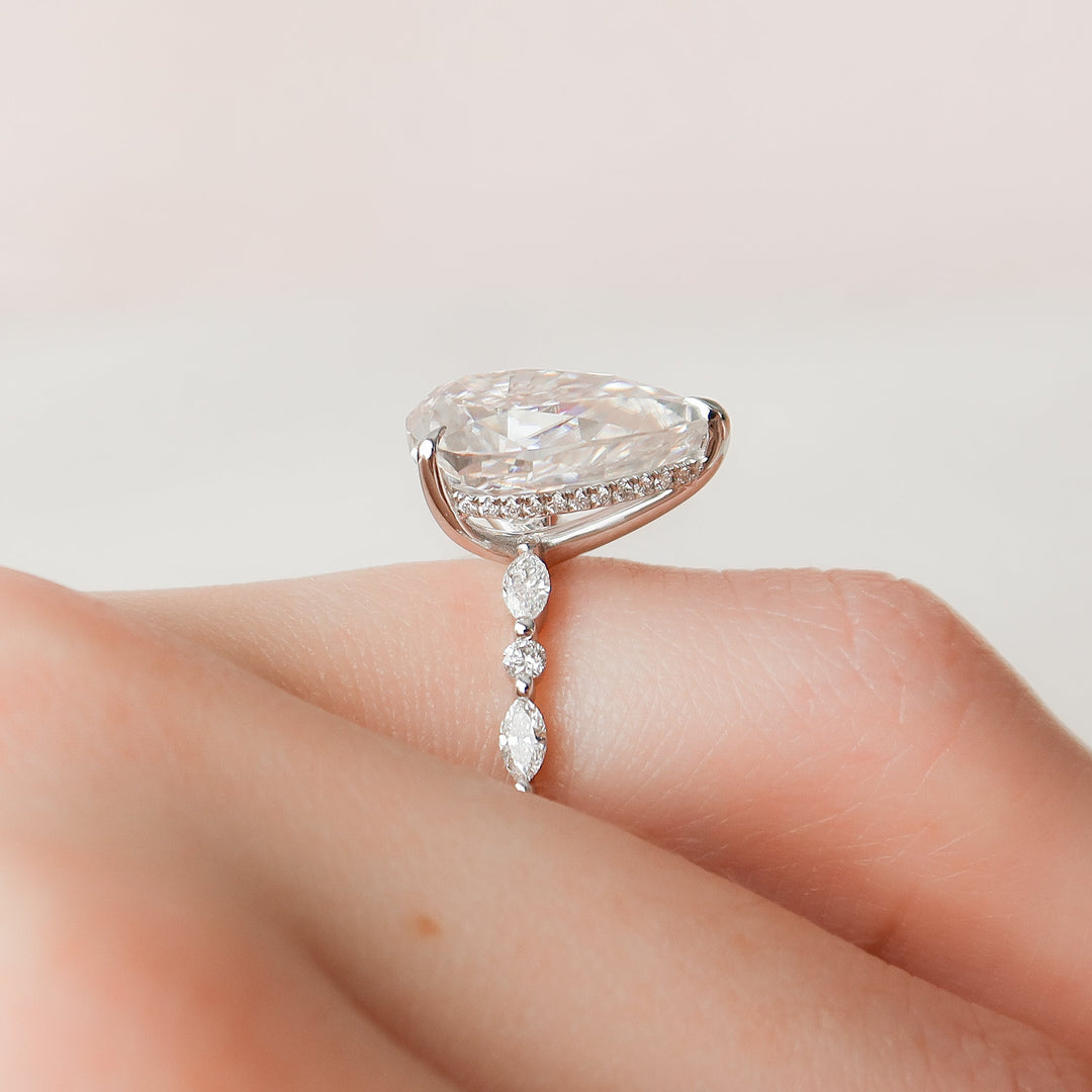 The Lyra Pear Lab Diamond Moissanite Engagement Ring