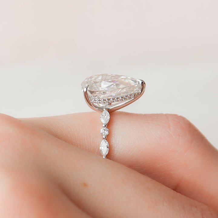 The Lyra Pear Lab Diamond Moissanite Engagement Ring *Shown with 4 ct #material_white