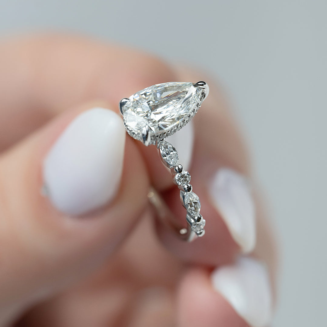 The Lyra Pear Lab Diamond Moissanite Engagement Ring