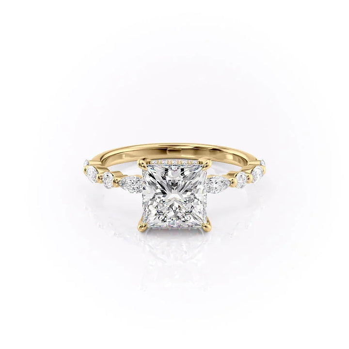 The Lyra Set With Princess Side Stone Lab Diamond 1 Carat 14K Gold#material_14k-gold