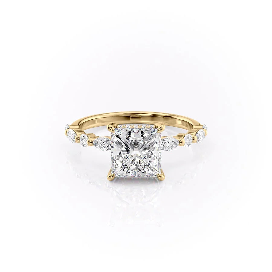 The Lyra Set With Princess Side Stone Moissanite#material_14k-gold