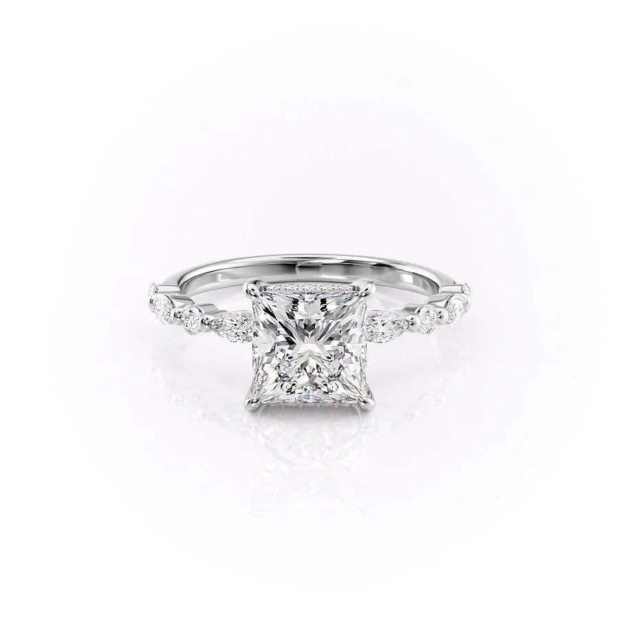 The Lyra Set With Princess Side Stone Lab Diamond 1 Carat 14K White#material_14k-white