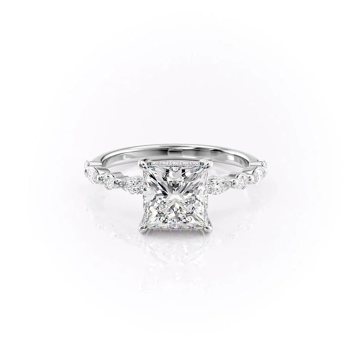 The Lyra Set With Princess Side Stone Moissanite#material_14k-white