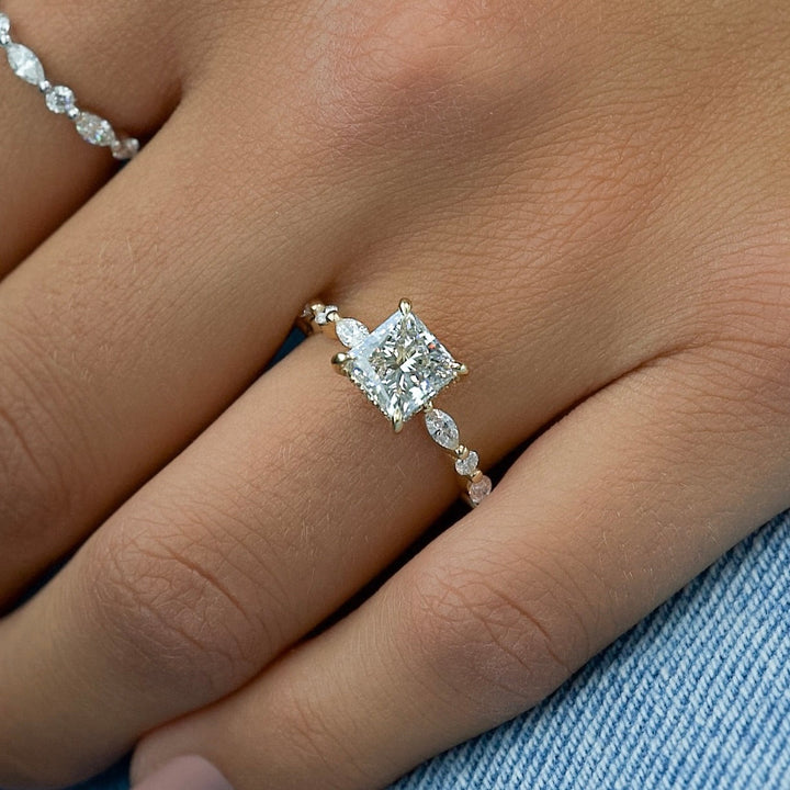 The Lyra Princess Lab Diamond Moissanite Engagement Ring *Shown with 2 ct #material_gold
