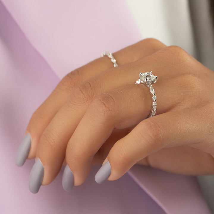 The Lyra Princess Lab Diamond Moissanite Engagement Ring *Shown with 1 ct #material_white