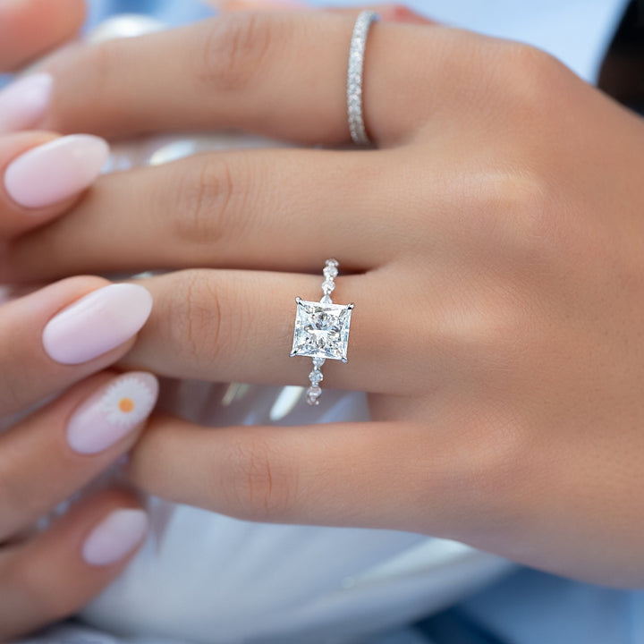 The Lyra Princess Lab Diamond Moissanite Engagement Ring *Shown with 3 ct #material_white