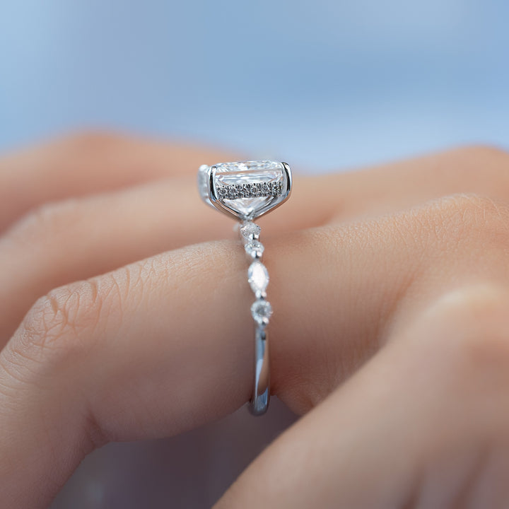 The Lyra Princess Lab Diamond Moissanite Engagement Ring *Shown with 3 ct #material_white