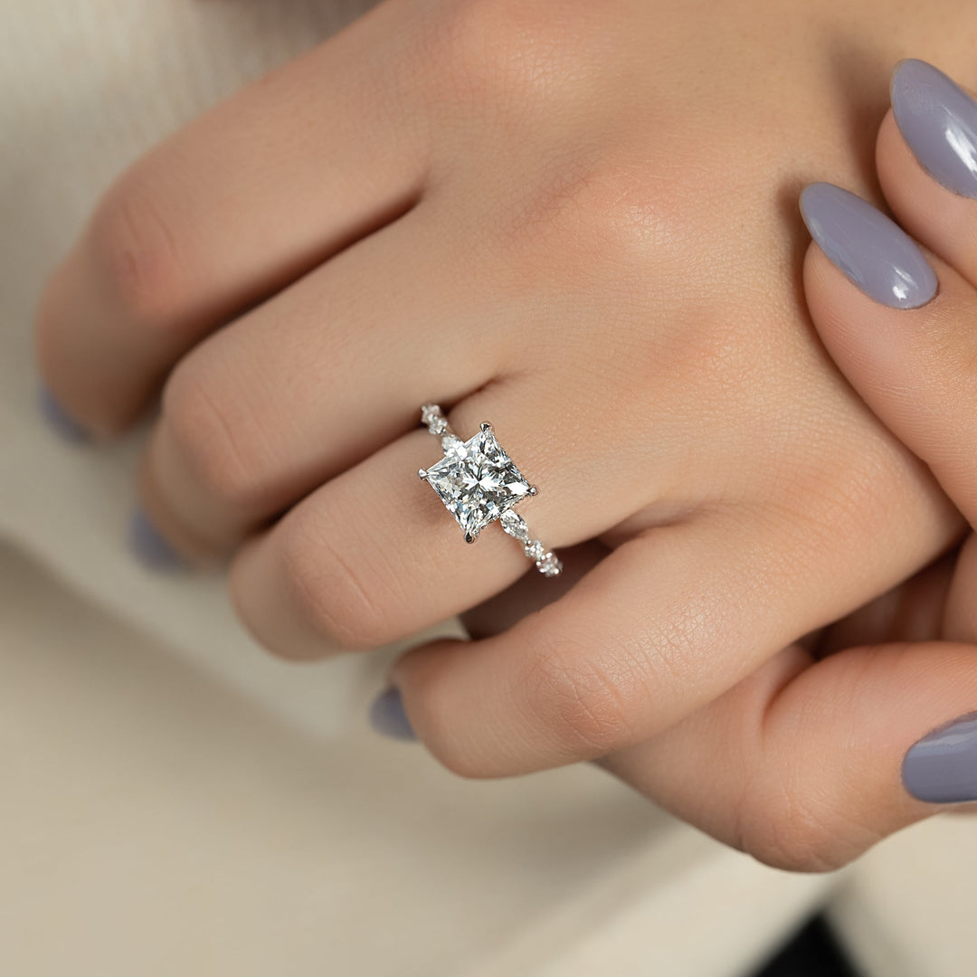The Lyra Princess Lab Diamond Moissanite Engagement Ring