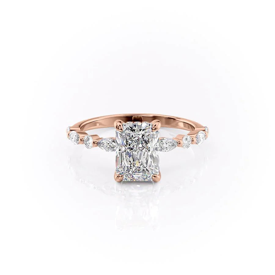 The Lyra Set With Radiant Side Stone Lab Diamond 1 Carat 14K Rose#material_14k-rose