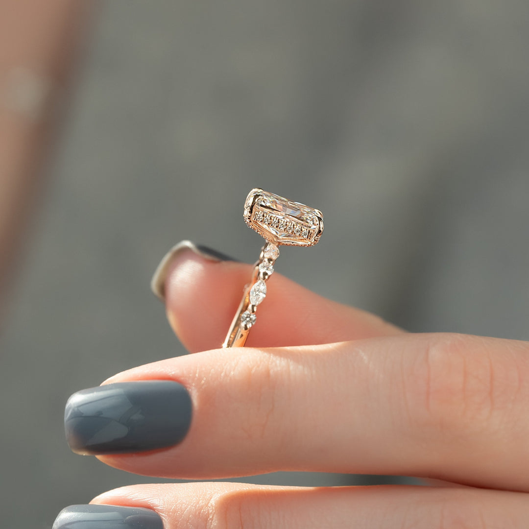 The Lyra Set With Radiant Side Stone Lab Diamond 1.5 Carat 14K Rose#material_14k-rose