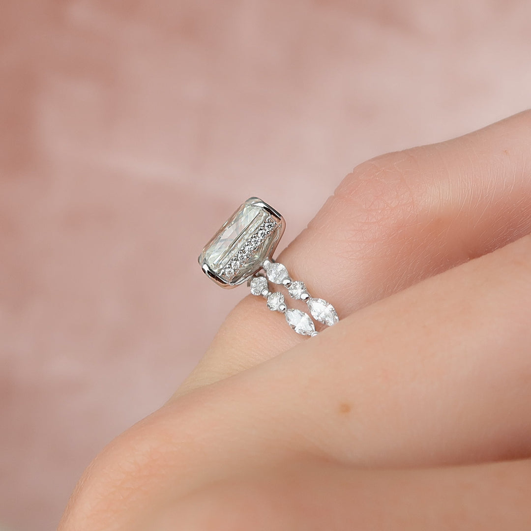 The Lyra Set With Radiant Side Stone Moissanite#material_14k-white