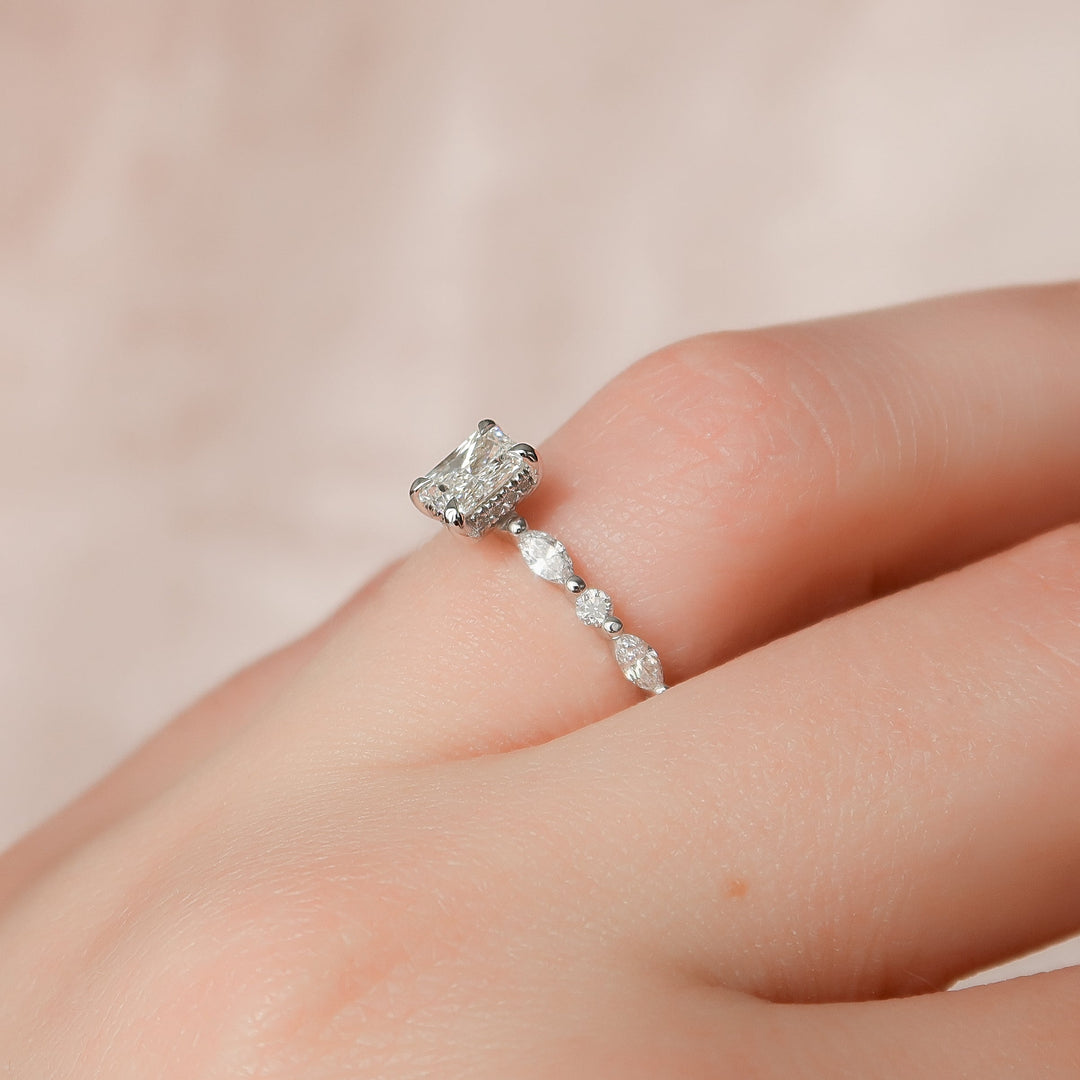 The Lyra Set With Radiant Side Stone Lab Diamond 2 Carat 14K White#material_14k-white