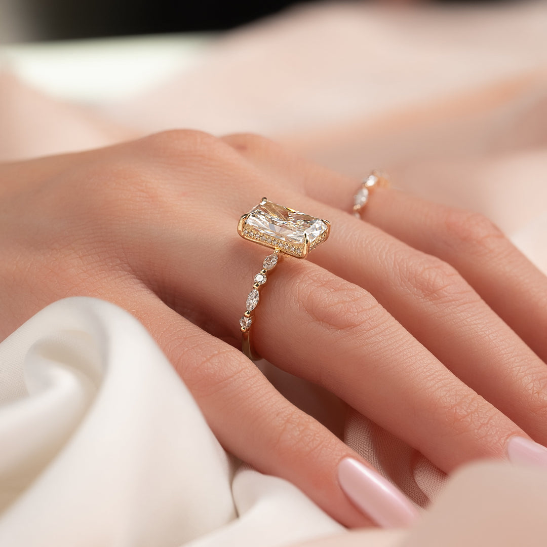 The Lyra Radiant Lab Diamond Moissanite Engagement Ring