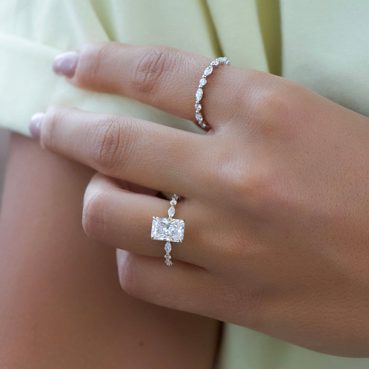 The Lyra Radiant Lab Diamond Moissanite Engagement Ring *Shown with 2 ct #material_gold