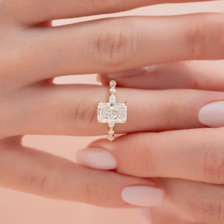 The Lyra Radiant Lab Diamond Moissanite Engagement Ring *Shown with 2 ct #material_gold
