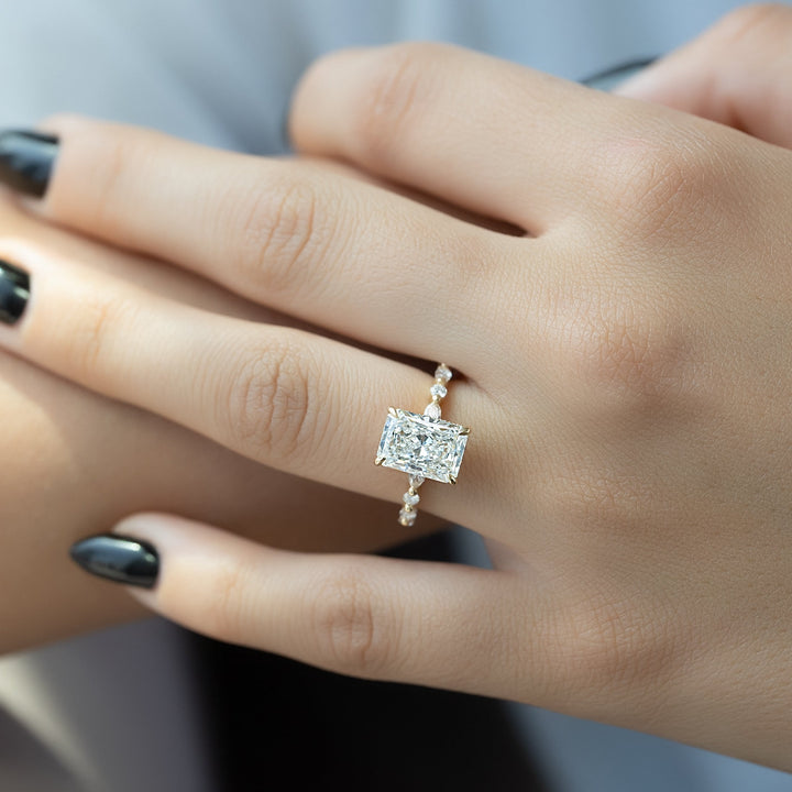 The Lyra Radiant Lab Diamond Moissanite Engagement Ring *Shown with 3 ct #material_gold