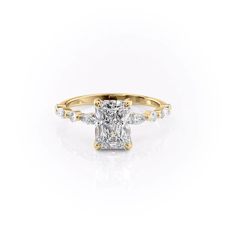 The Lyra Set With Radiant Side Stone Lab Diamond 1 Carat 14K Gold#material_gold