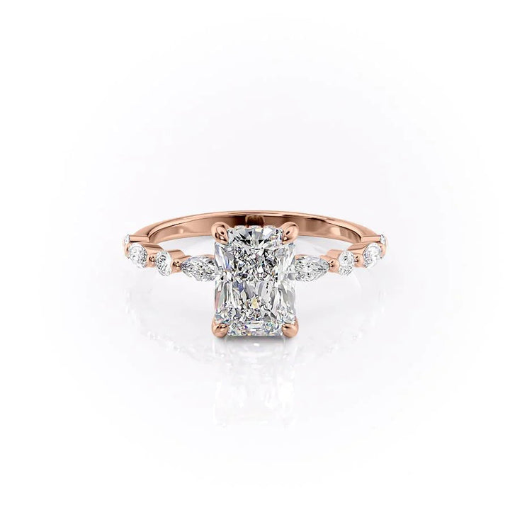 The Lyra Set With Radiant Side Stone Lab Diamond 1 Carat 14K Rose#material_rose
