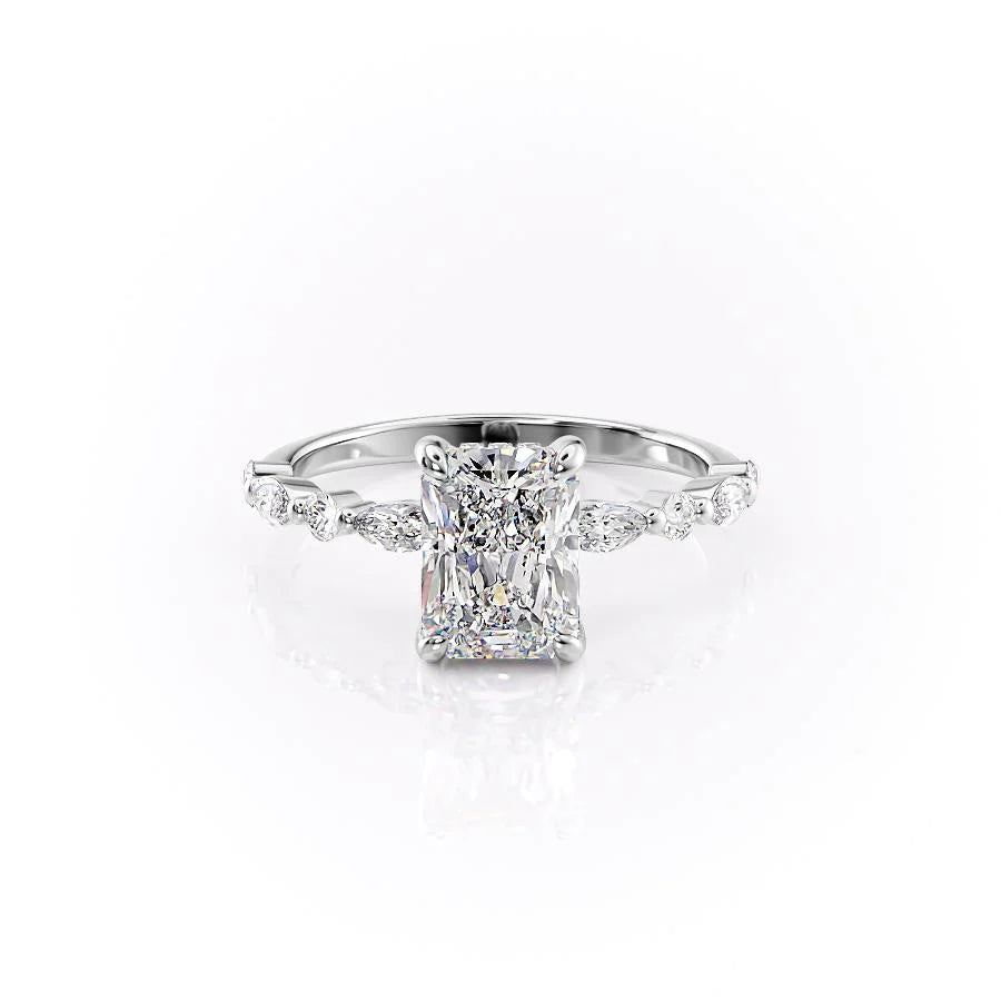 The Lyra Set With Radiant Side Stone Lab Diamond 1 Carat 14K White#material_white