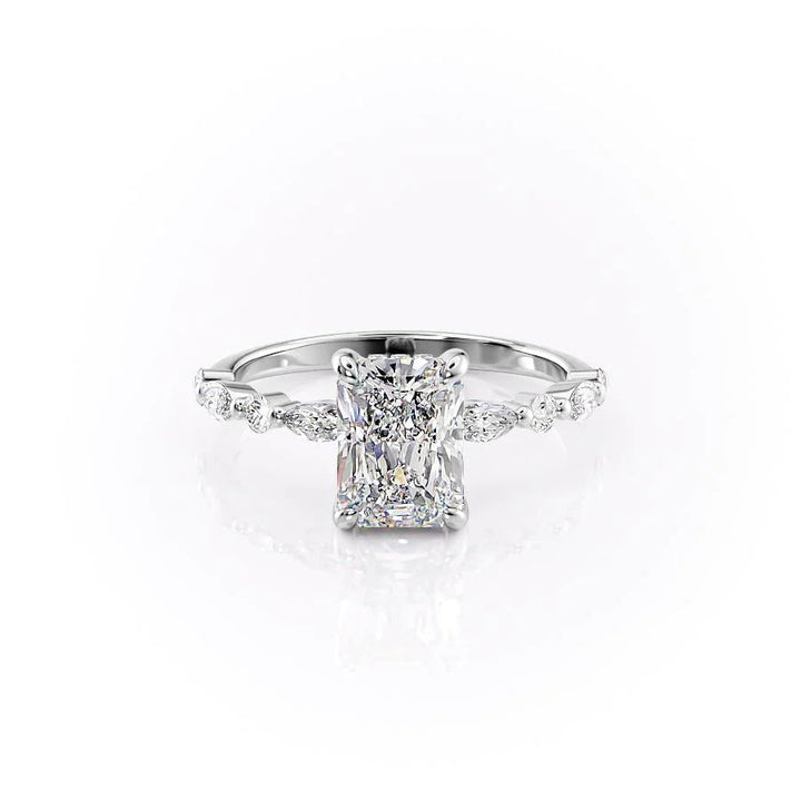 The Lyra Set With Radiant Side Stone Lab Diamond 1 Carat 14K White#material_white