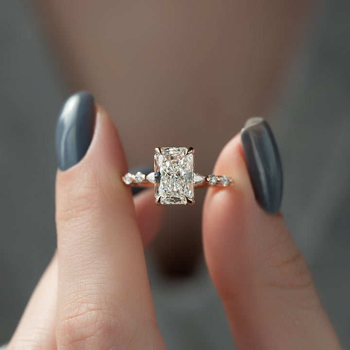 The Lyra Radiant Lab Diamond Moissanite Engagement Ring *Shown with 3 ct #material_rose