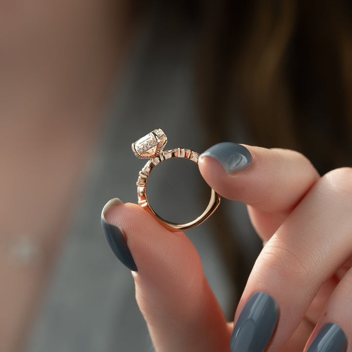 The Lyra Radiant Lab Diamond Moissanite Engagement Ring *Shown with 3 ct #material_rose