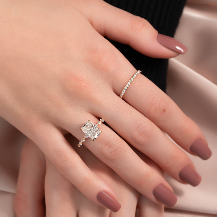 The Lyra Radiant Lab Diamond Moissanite Engagement Ring *Shown with 3 ct #material_rose