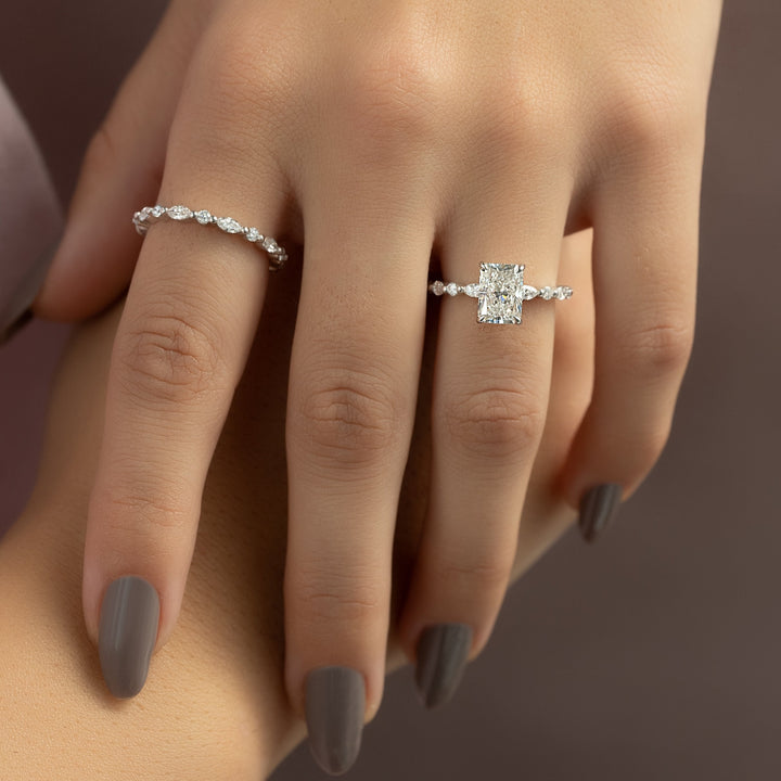 The Lyra Radiant Lab Diamond Moissanite Engagement Ring *Shown with 2 ct #material_white