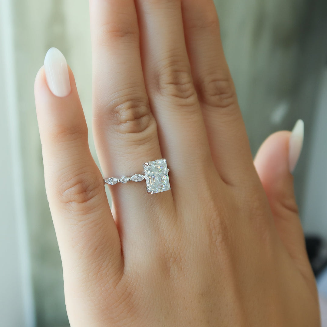 The Lyra Radiant Lab Diamond Moissanite Engagement Ring