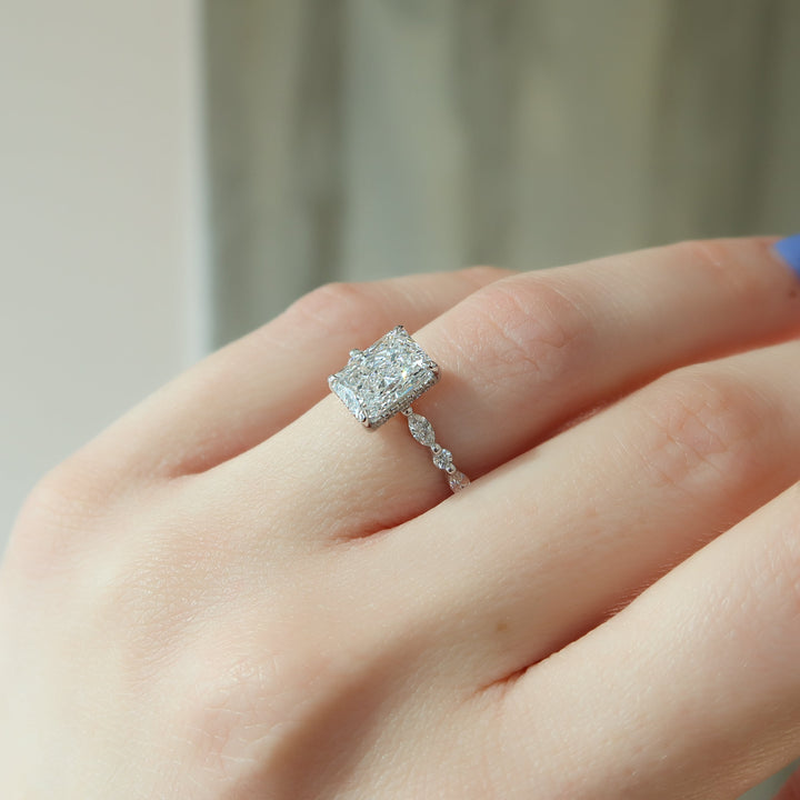 The Lyra Radiant Lab Diamond Moissanite Engagement Ring *Shown with 2.5 ct #material_white