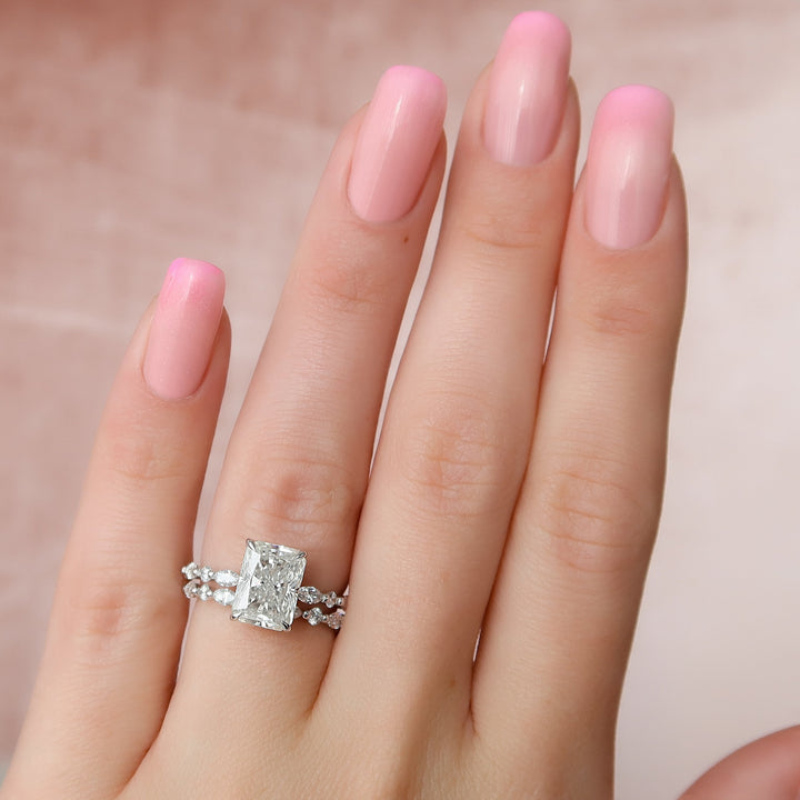 The Lyra Radiant Lab Diamond Moissanite Engagement Ring *Shown with 3.5 ct #material_white