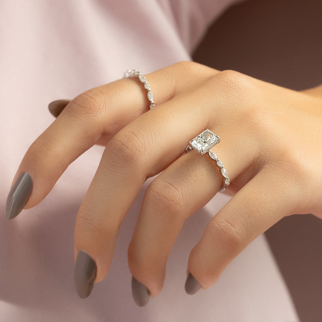 The Lyra Radiant Lab Diamond Moissanite Engagement Ring