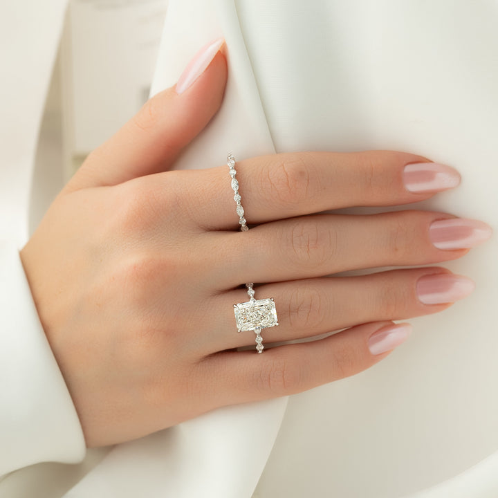 The Lyra Radiant Lab Diamond Moissanite Engagement Ring *Shown with 4 ct #material_white