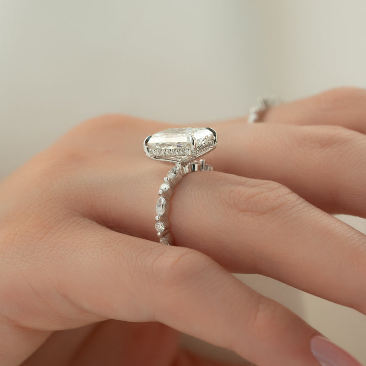 The Lyra Radiant Lab Diamond Moissanite Engagement Ring *Shown with 4 ct #material_white