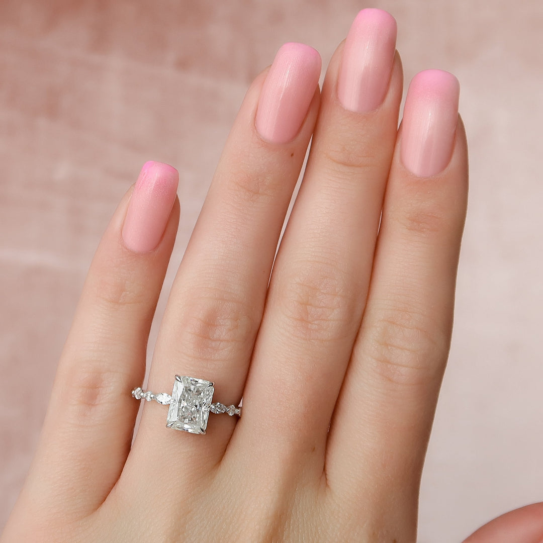 The Lyra Radiant Lab Diamond Moissanite Engagement Ring