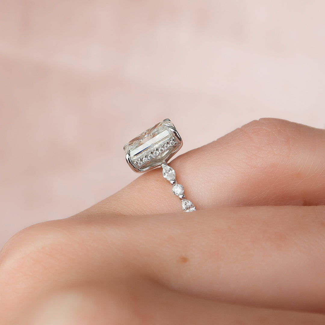 The Lyra Radiant Lab Diamond Moissanite Engagement Ring