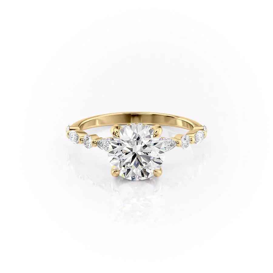 The Lyra Set With Round Side Stone Moissanite#material_14k-gold