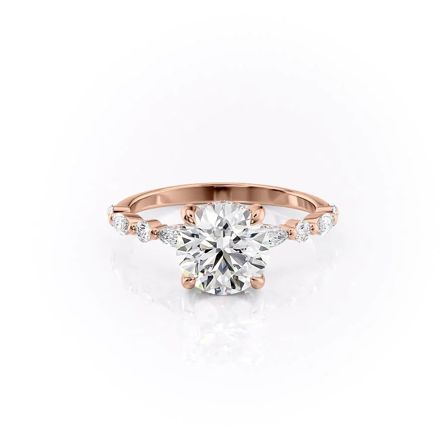 The Lyra Set With Round Side Stone Moissanite#material_14k-rose