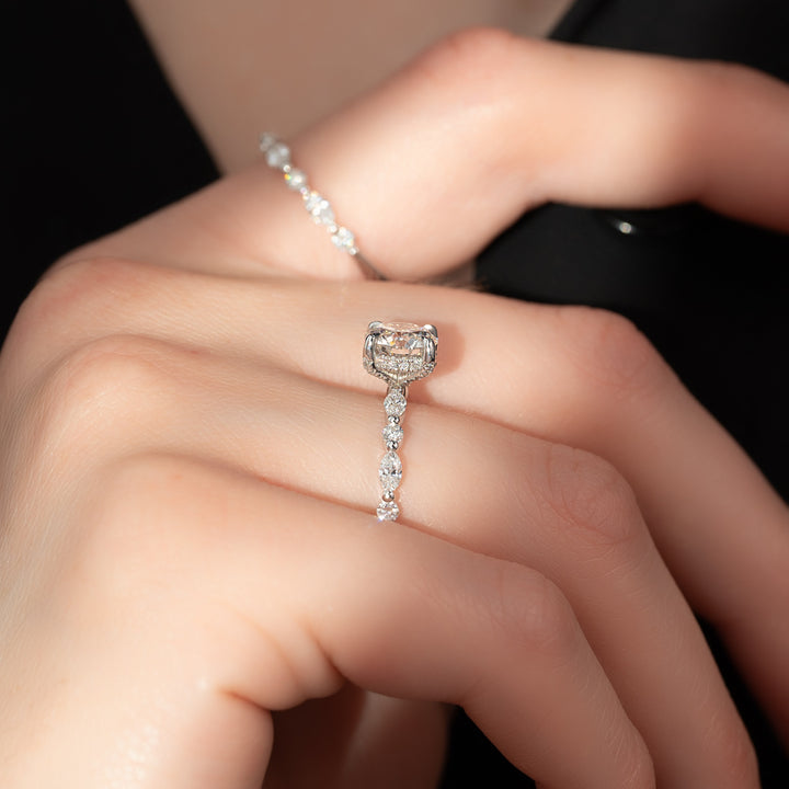The Lyra Round Lab Diamond Moissanite Engagement Ring *Shown with 1 ct #material_white