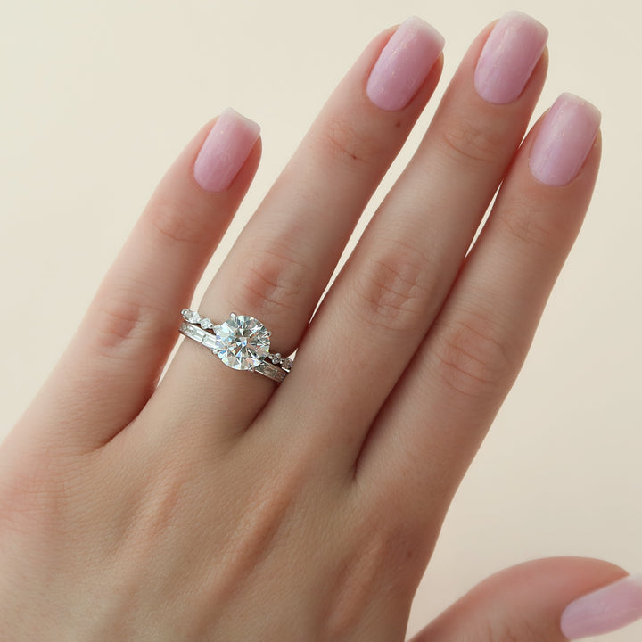 The Lyra Round Lab Diamond Moissanite Engagement Ring *Shown with 3 ct #material_white