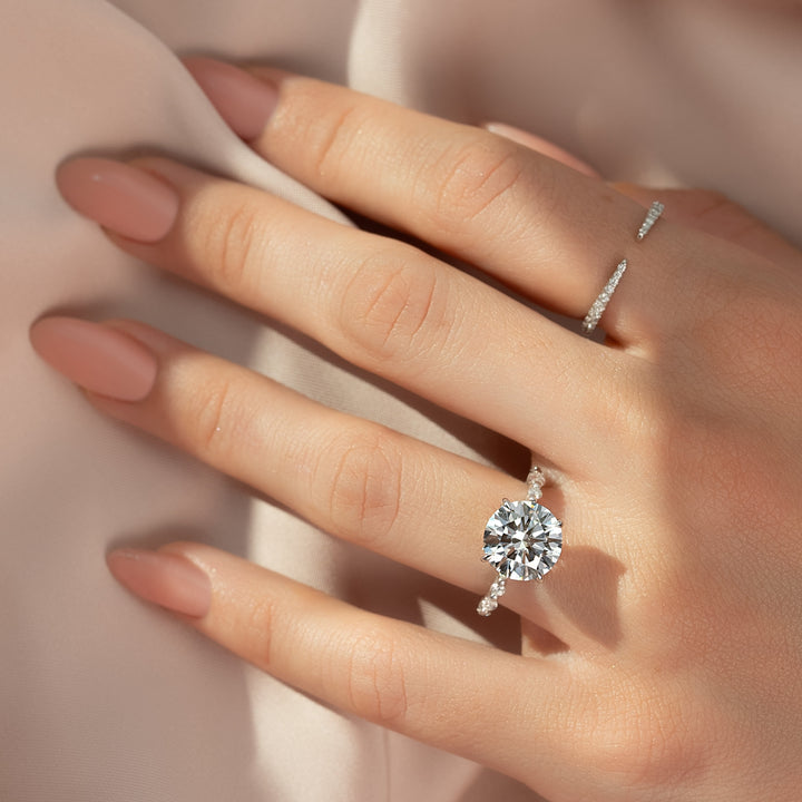The Lyra Round Lab Diamond Moissanite Engagement Ring *Shown with 4 ct #material_white