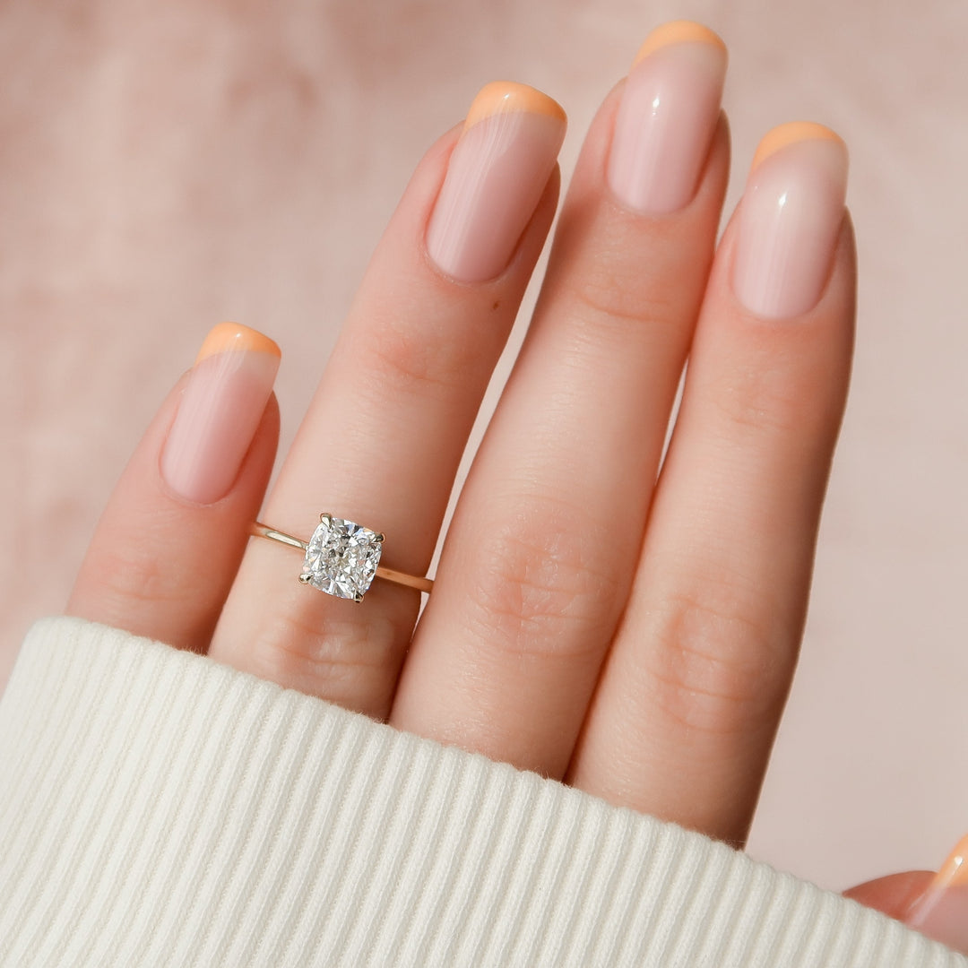 The Mabel Set With Cushion Solitaire Lab Diamond 3 Carat 14K Gold#material_14k-gold