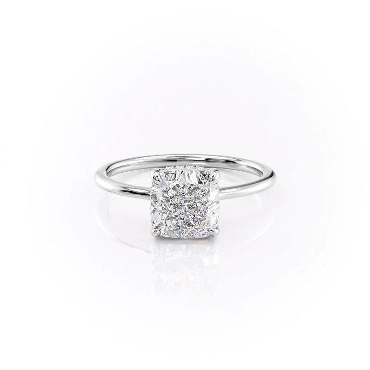 The Mabel Set With Cushion Solitaire Lab Diamond 1 Carat 14K White#material_14k-white