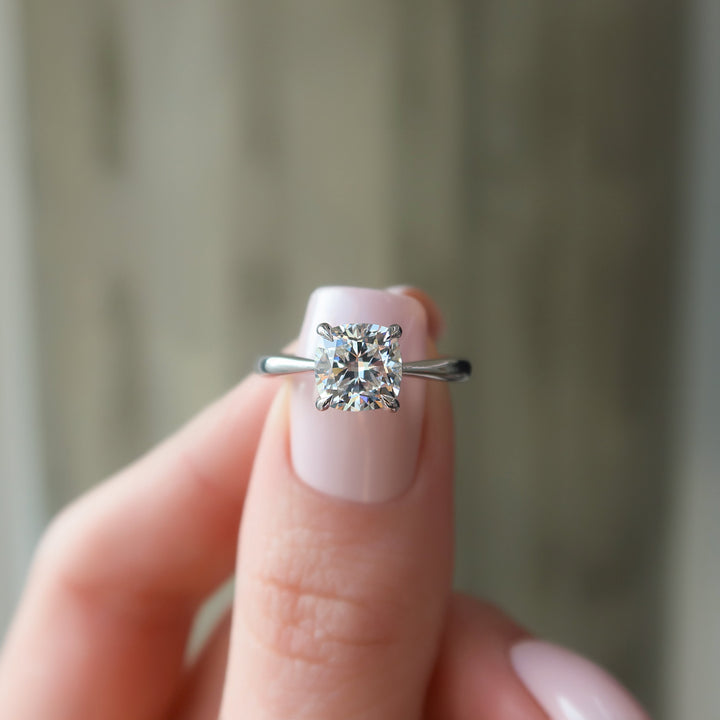 The Mabel Set With Cushion Solitaire Moissanite#material_14k-white