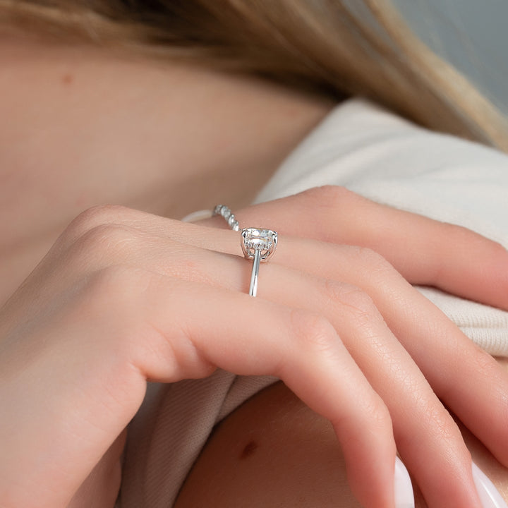 The Mabel Cushion Lab Diamond Moissanite Engagement Ring *Shown with 1.5 ct #material_white