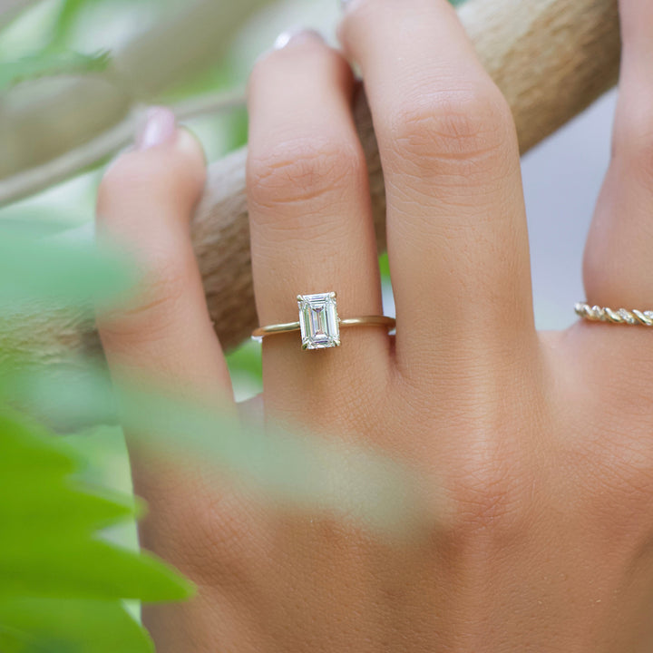 The Mabel Set With Emerald Solitaire Moissanite#material_14k-gold