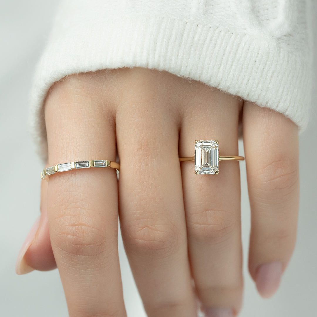 The Mabel Set With Emerald Solitaire Moissanite#material_14k-gold