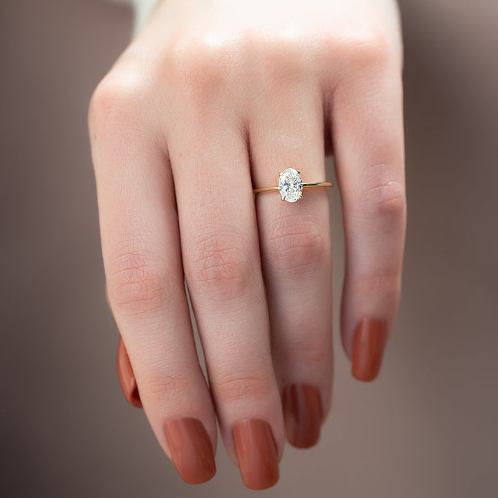 The Mabel Set With Oval Solitaire Lab Diamond 2 Carat 14K Gold#material_14k-gold