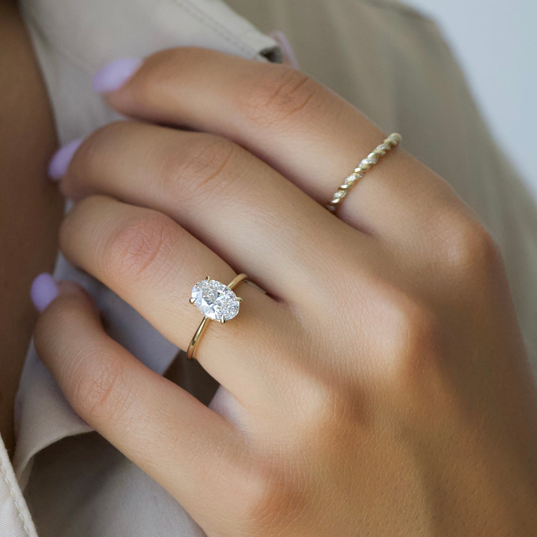 The Mabel Set With Oval Solitaire Lab Diamond 3 Carat 14K Gold#material_14k-gold